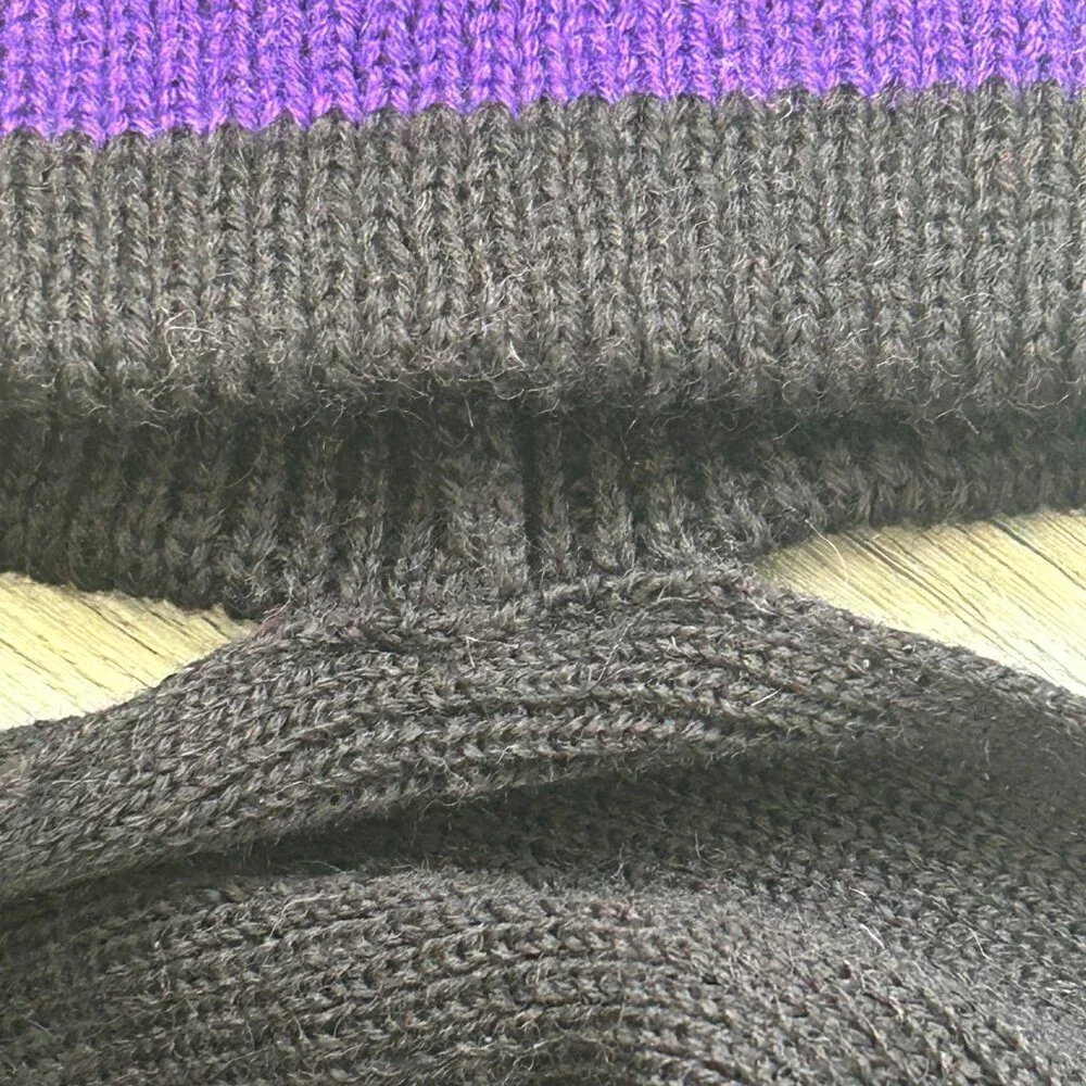 Joseph Tricot Black Tight Knit Scarf & Beanie Set Purple Trim Unisex Winter Warm